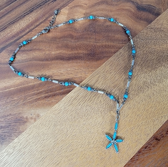 Zuni Style Faux Turquoise Beaded Necklace Star Starfish - Picture 3 of 17